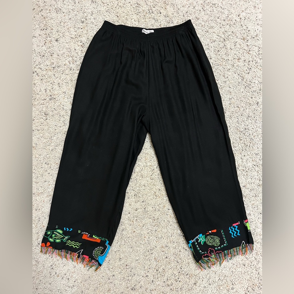 Women’s Size Large Black Cropped Pants with Colorful Beaded Trim